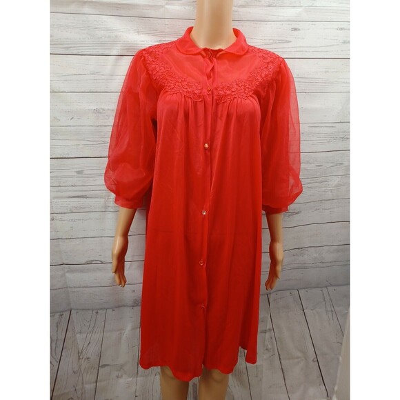 VTG Texsheen Red Sheer babydoll nightgown Set 2 Pcs Sz 34/36 - Picture 6 of 9